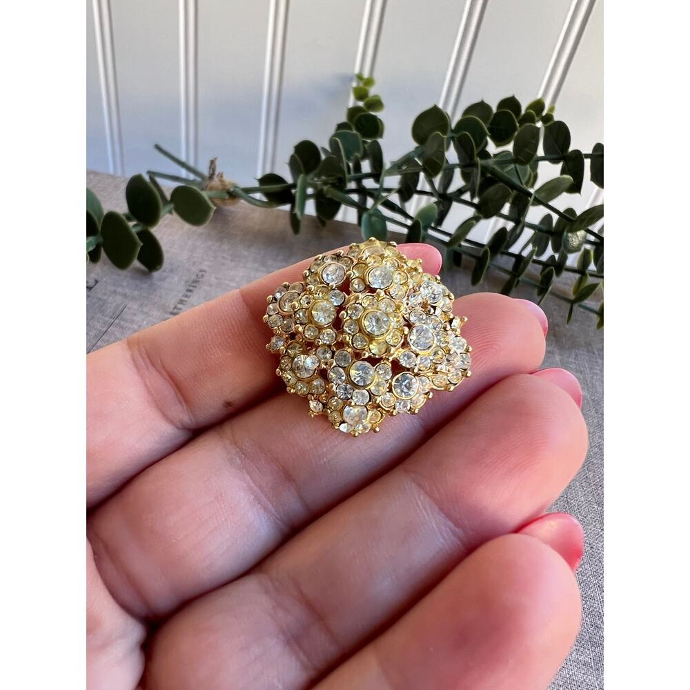 Vintage Gold-Tone Rhinestone Brooch | Clear Crystal Cluster Pin